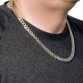 14k Two Tone Gold 8 1/4 inch Curb Chain Bracelet with White Pave (9.50 mm) - Coolpeacock