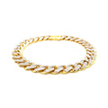 14k Two Tone Gold 8 1/4 inch Curb Chain Bracelet with White Pave (9.50 mm) - Coolpeacock