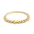 14k Two Tone Gold 8 1/4 inch Curb Chain Bracelet with White Pave (9.50 mm) - Coolpeacock