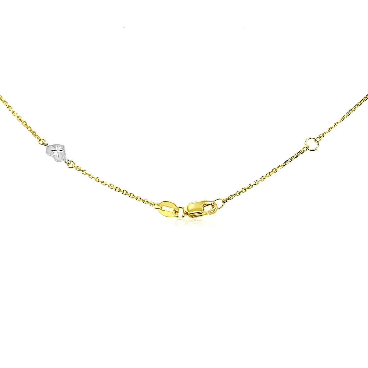 14k Two Tone Gold Anklet with Diamond Cut Heart Style Stations - Coolpeacock