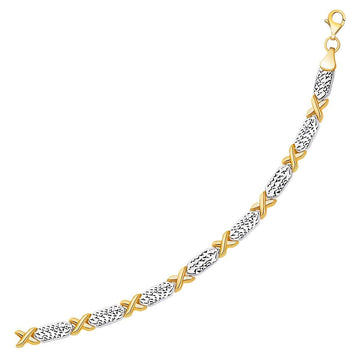 14k Two - Tone Gold Bracelet Fancy X Line (4.80 mm) - Coolpeacock