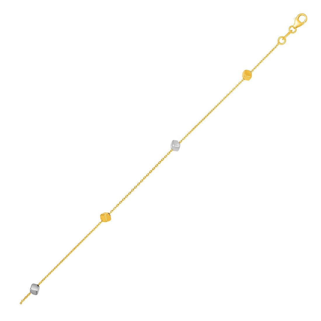 14k Two Tone Gold Bracelet with Polished Cubes - Coolpeacock
