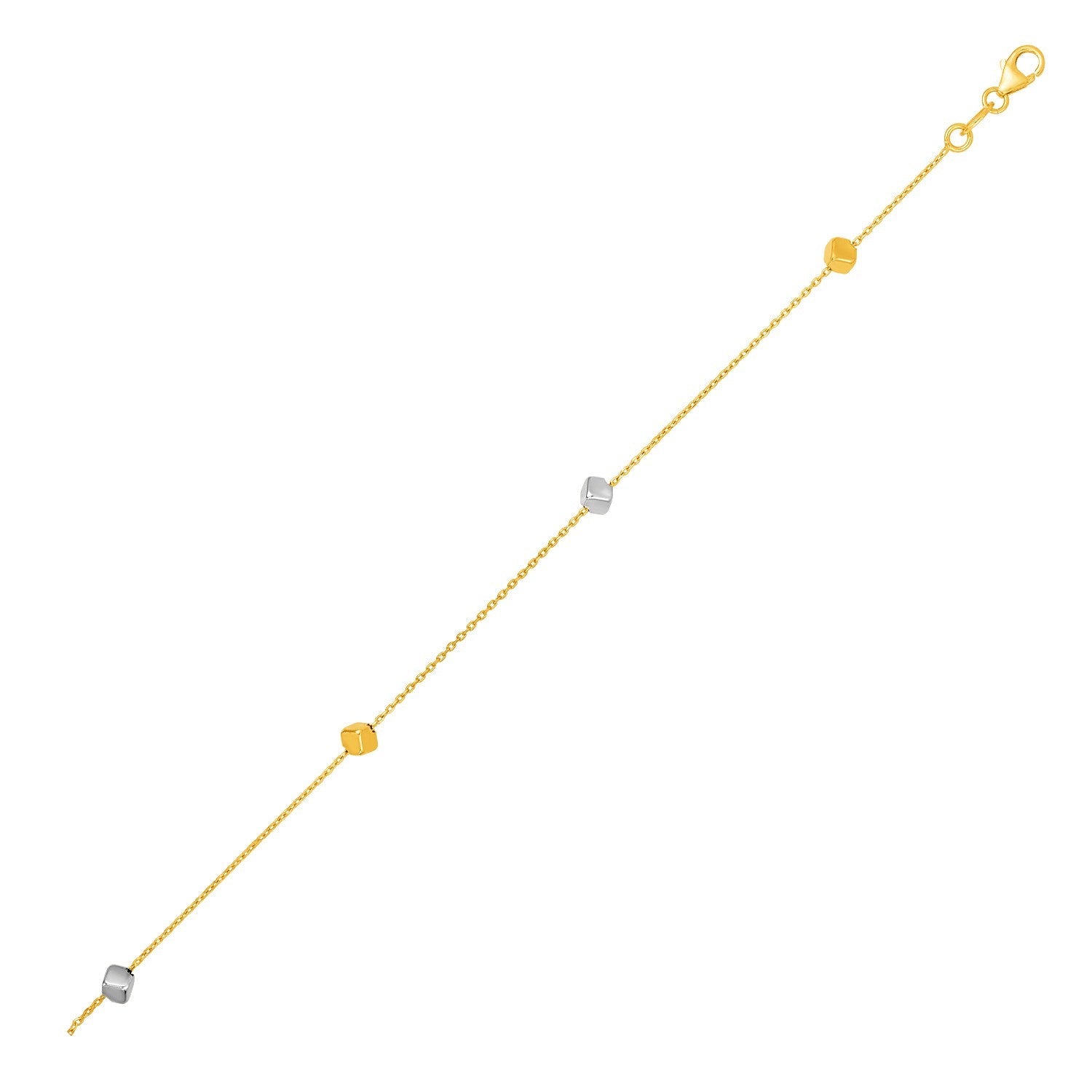 14k Two Tone Gold Bracelet with Polished Cubes - Coolpeacock