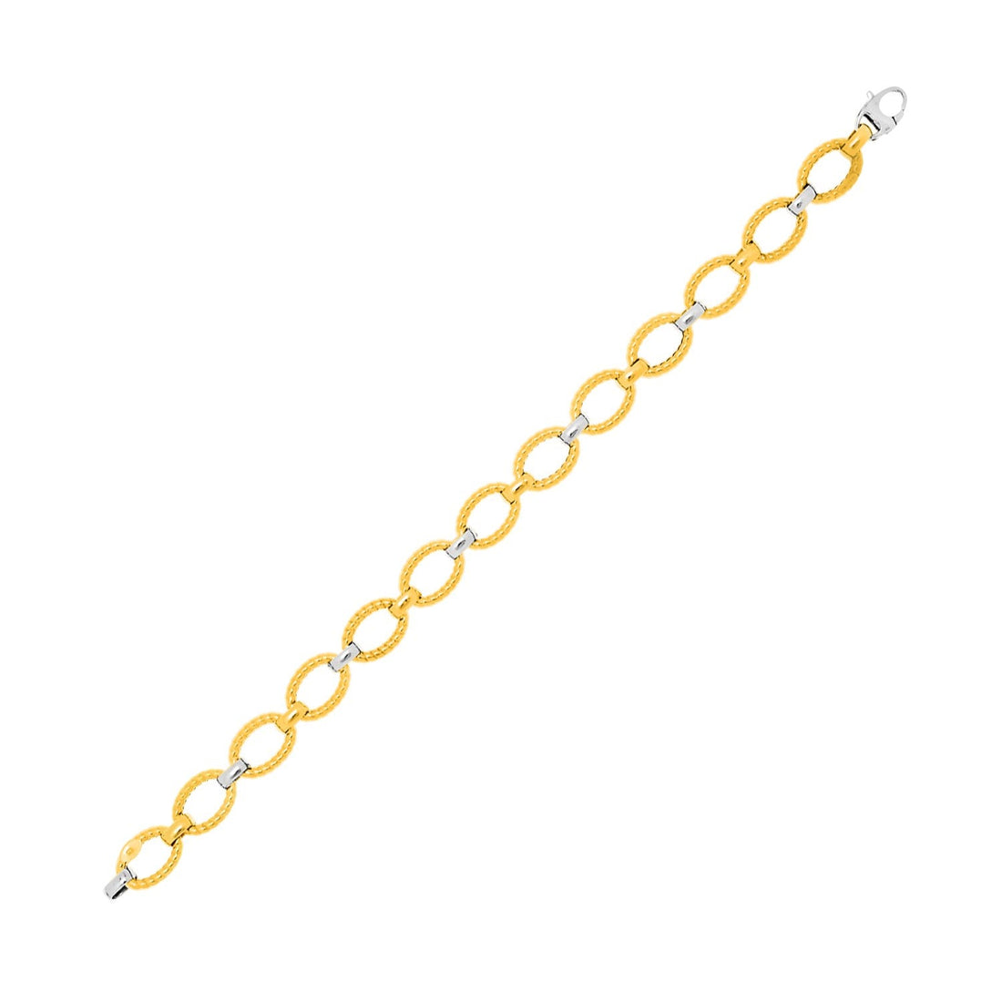 14k Two - Tone Gold Chain Bracelet with Textured Oval Links (6.35 mm) - Coolpeacock