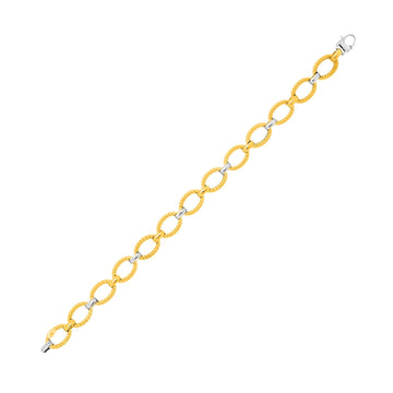 14k Two - Tone Gold Chain Bracelet with Textured Oval Links (6.35 mm) - Coolpeacock