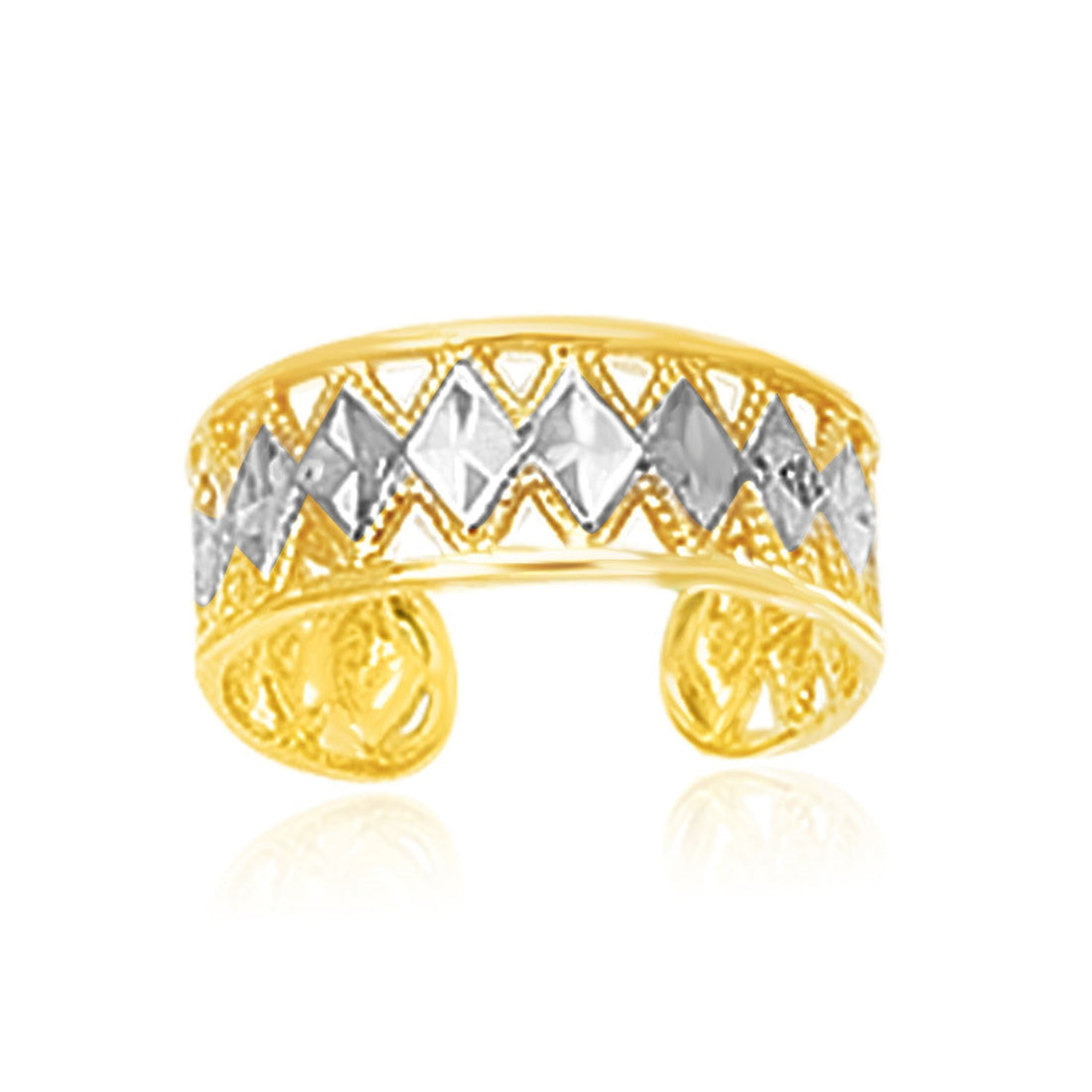 14k Two - Tone Gold Cuff Type Cut - Out Toe Ring with Diamond Design - Coolpeacock