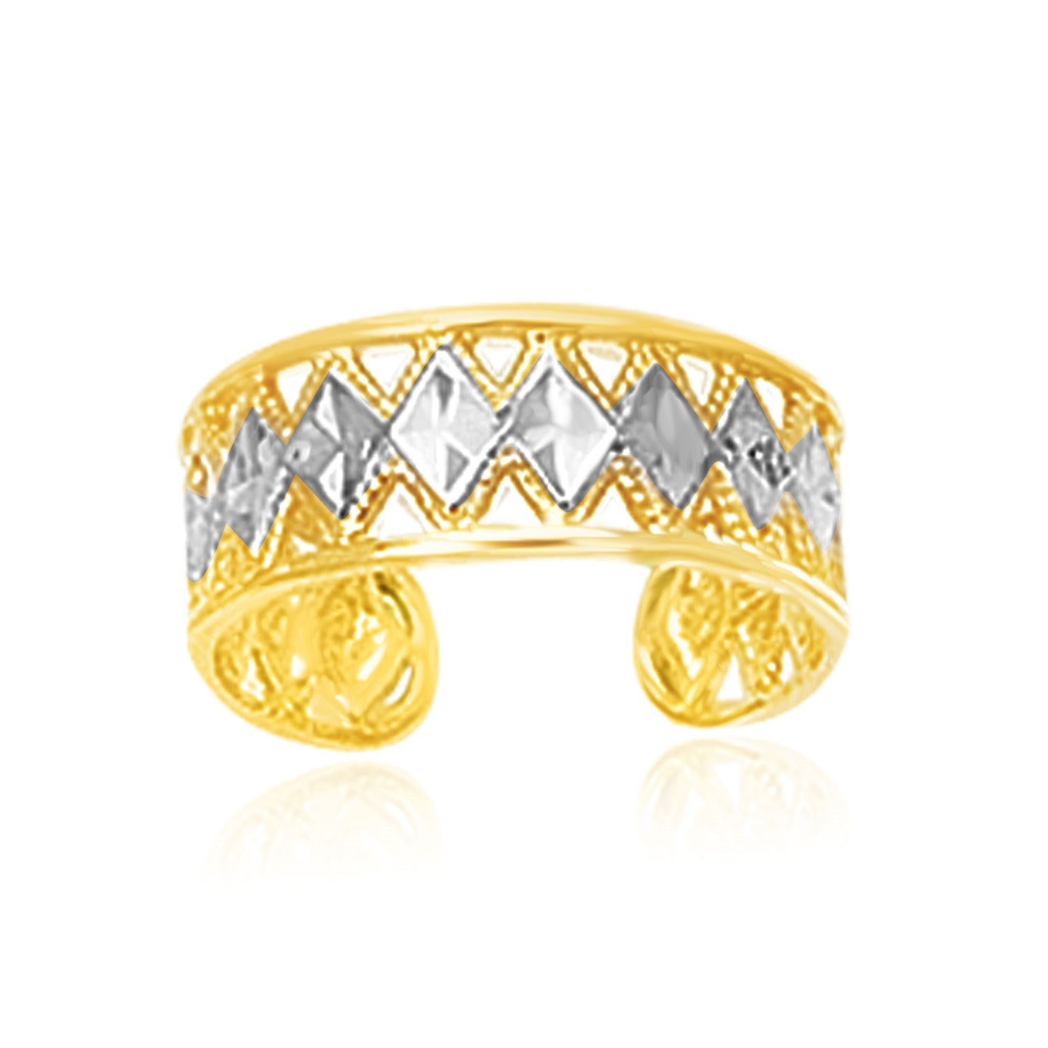 14k Two - Tone Gold Cuff Type Cut - Out Toe Ring with Diamond Design - Coolpeacock