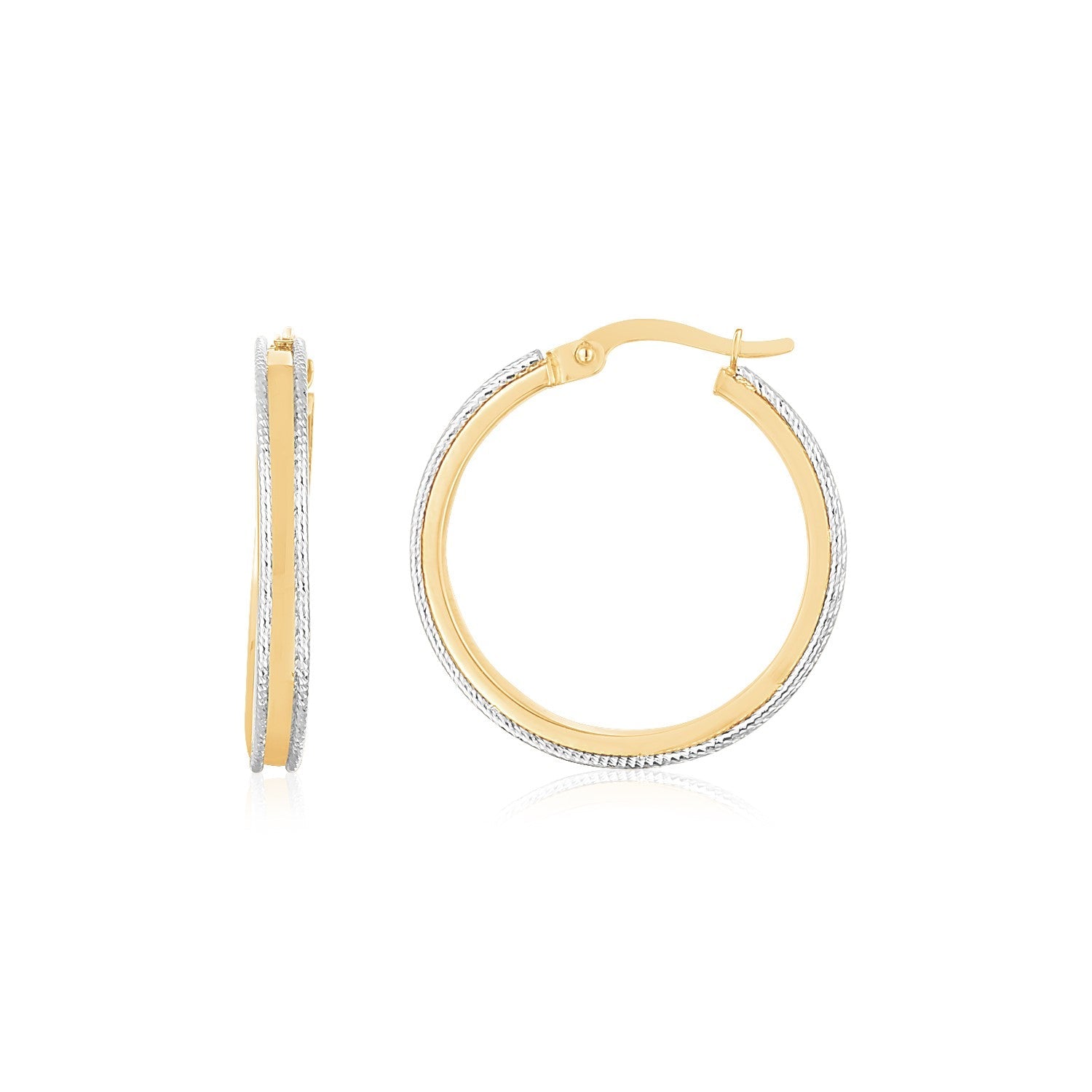 14K Two Tone Gold Diamond Cut Round Hoop Earrings - Coolpeacock