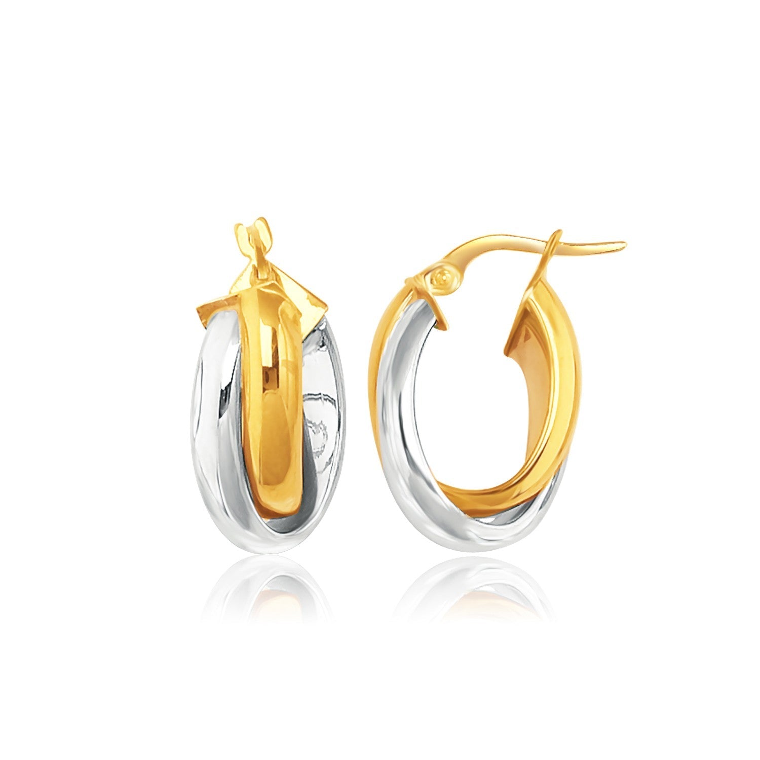 14k Two - Tone Gold Double Row Intertwined Oval Hoop Earrings - Coolpeacock