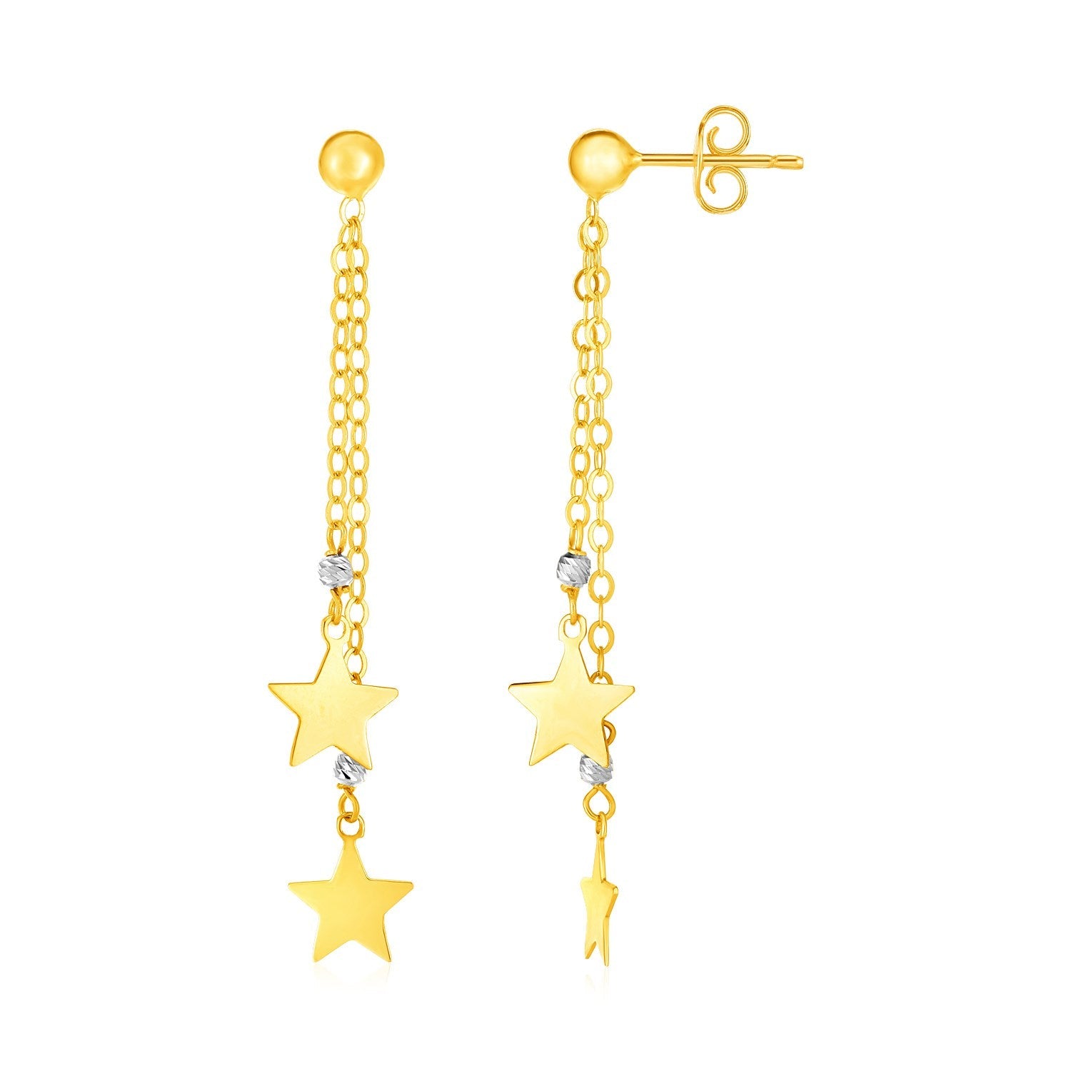 14k Two Tone Gold Drop Earrings with Polished Stars - Coolpeacock