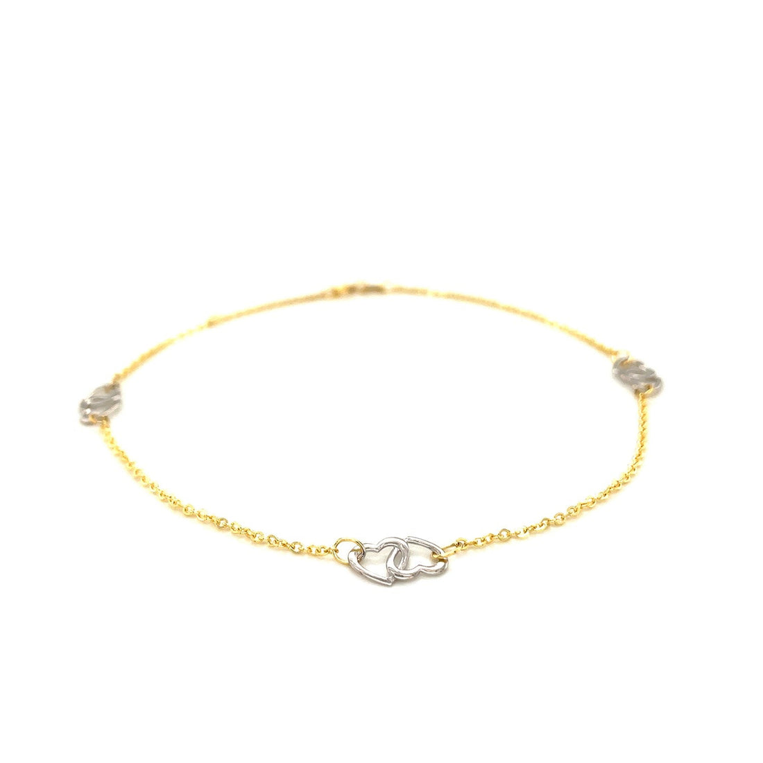 14k Two Tone Gold Entwined Heart Stationed Anklet - Coolpeacock