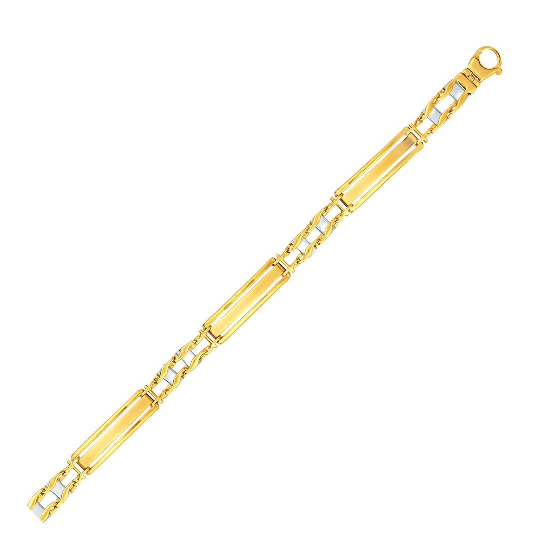 14k Two - Tone Gold Fancy Bar Style Mens Bracelet with Curved Connectors (9.65 mm) - Coolpeacock