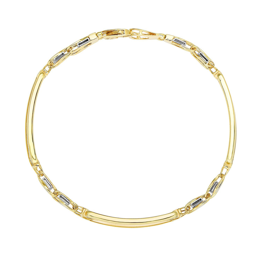14k Two - Tone Gold Fancy Bar Style Mens Bracelet with Curved Connectors (9.65 mm) - Coolpeacock