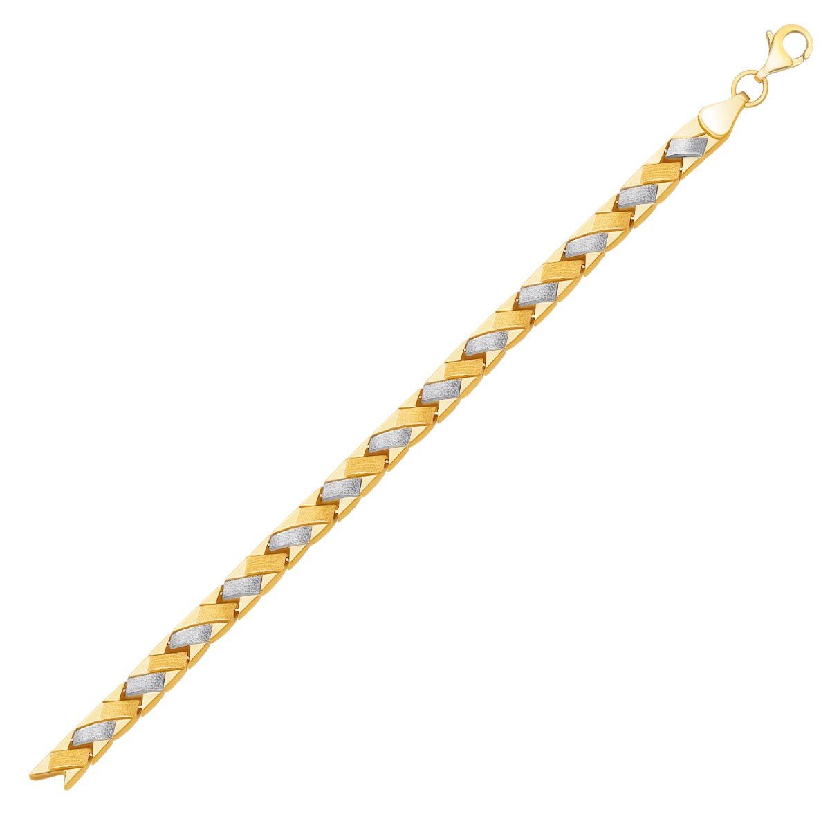 14k Two - Tone Gold Fancy Weave Bracelet with Contrasting Finish (6.35 mm) - Coolpeacock