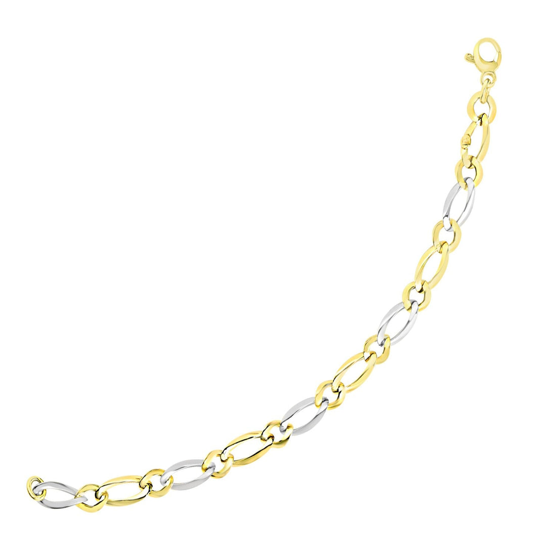 14k Two - Tone Gold Figaro Chain Bracelet with Long and Short Links (10.00 mm) - Coolpeacock