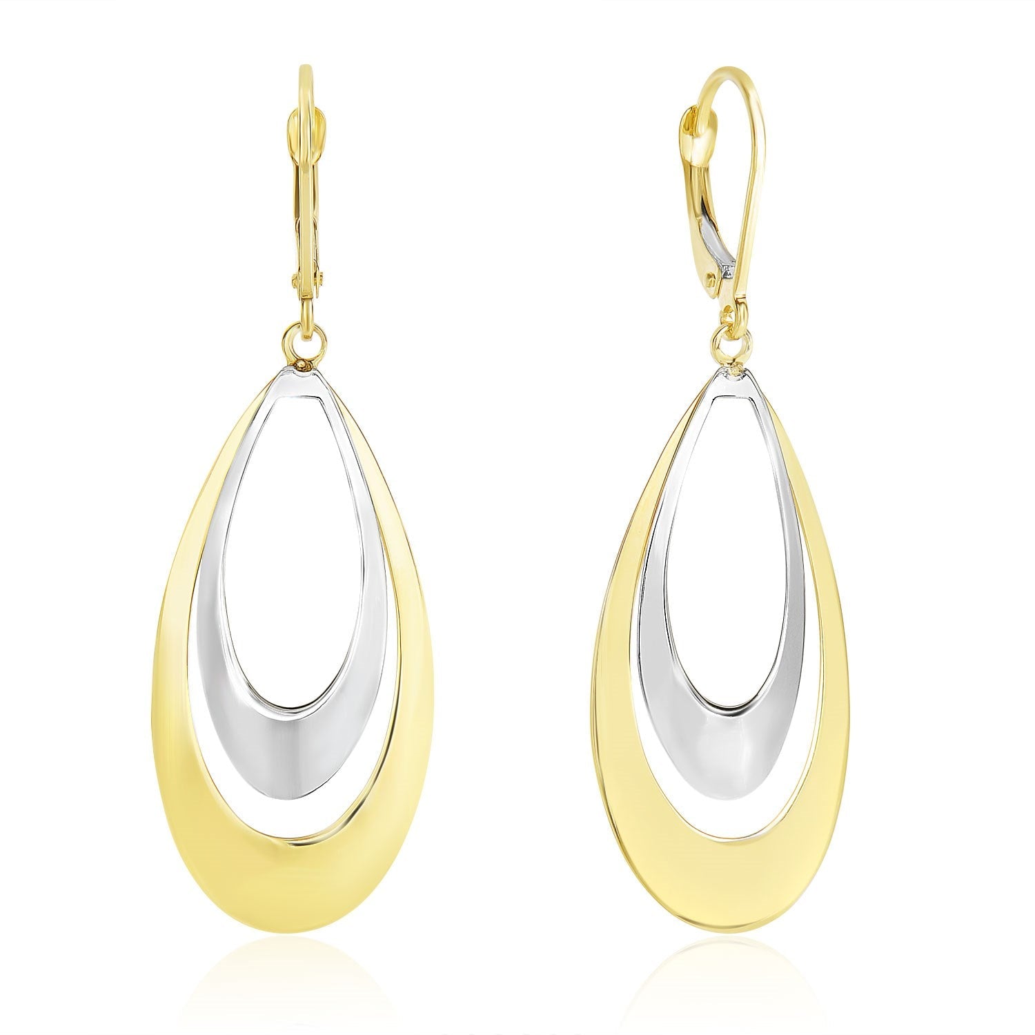 14k Two - Tone Gold Graduated Open Double Teardrop Earrings - Coolpeacock