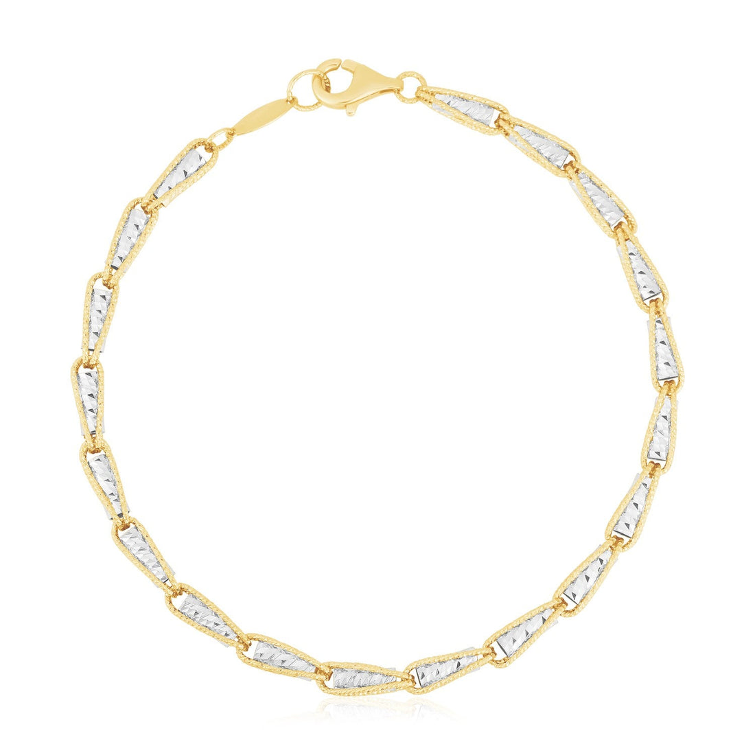 14k Two Tone Gold High Polish Diamond Cut Link Chain Bracelet (3.20 mm) - Coolpeacock