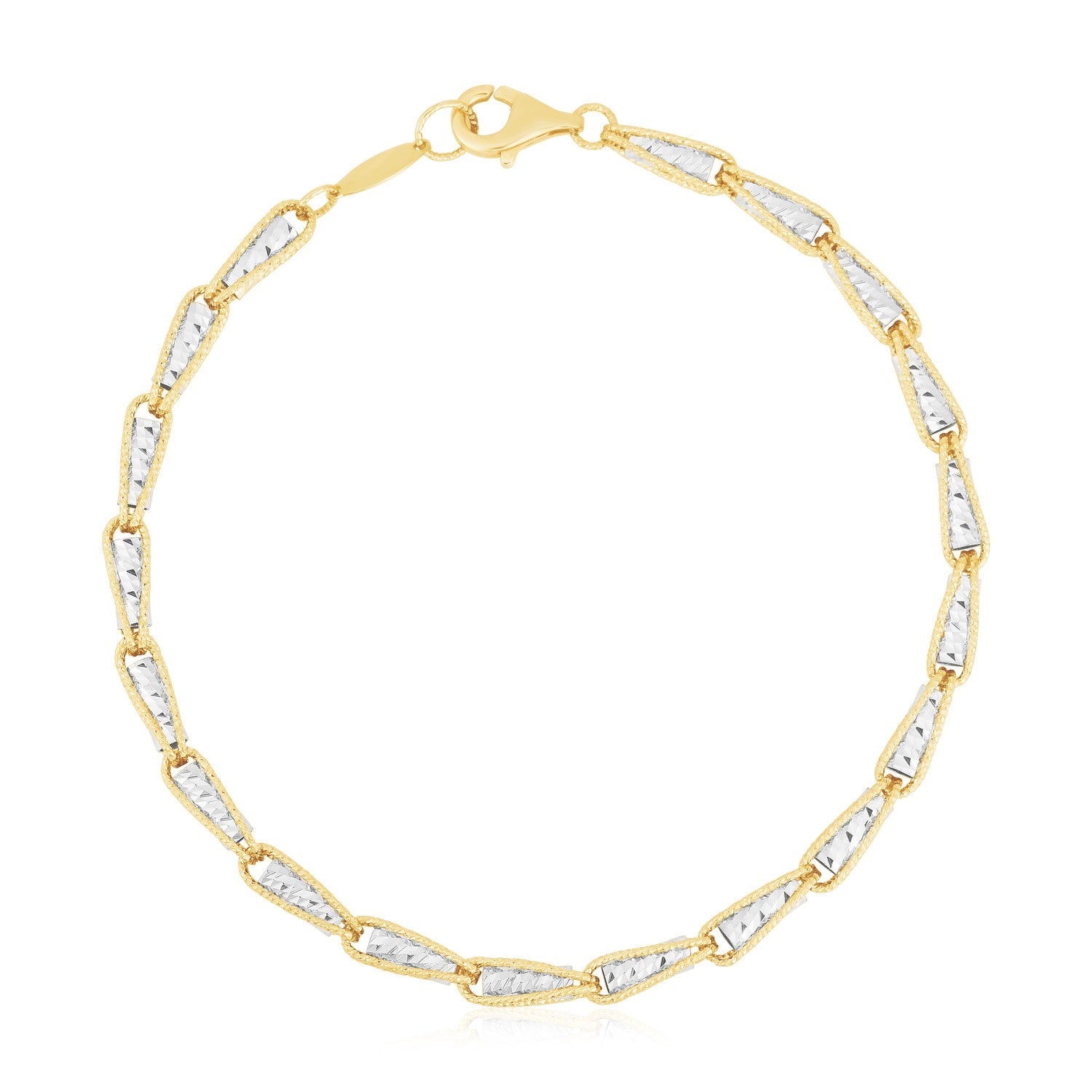 14k Two Tone Gold High Polish Diamond Cut Link Chain Bracelet (3.20 mm) - Coolpeacock