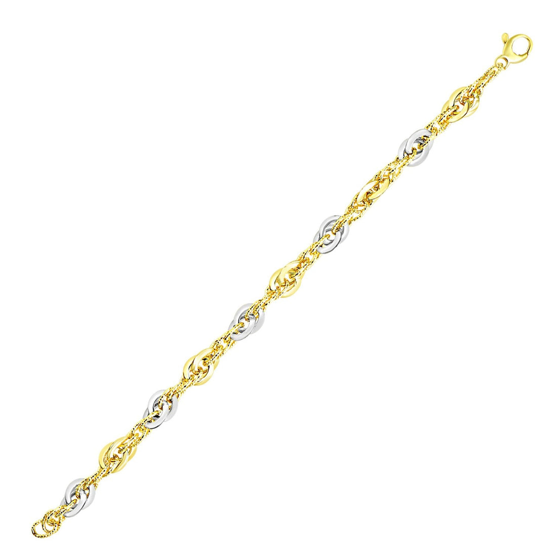 14k Two - Tone Gold Interlaced Smooth and Textured Link Bracelet (10.00 mm) - Coolpeacock