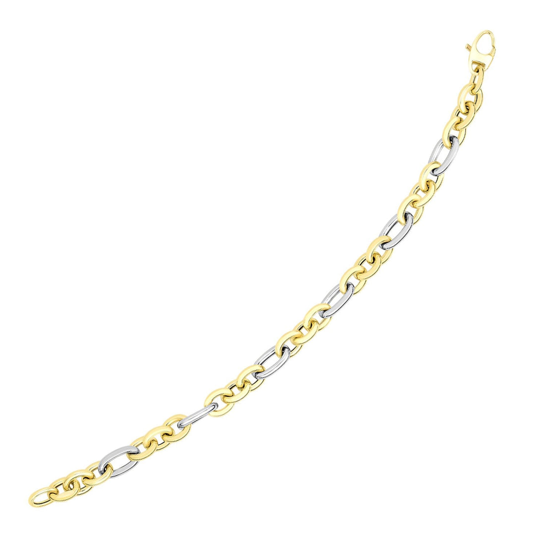 14k Two - Tone Gold Long and Short Style Oval Link Bracelet (7.50 mm) - Coolpeacock