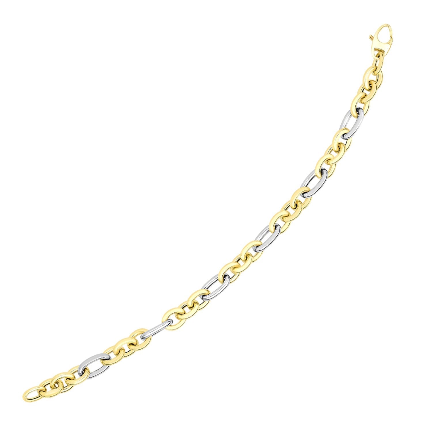 14k Two - Tone Gold Long and Short Style Oval Link Bracelet (7.50 mm) - Coolpeacock