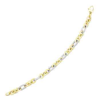 14k Two - Tone Gold Long and Short Style Oval Link Bracelet (7.50 mm) - Coolpeacock