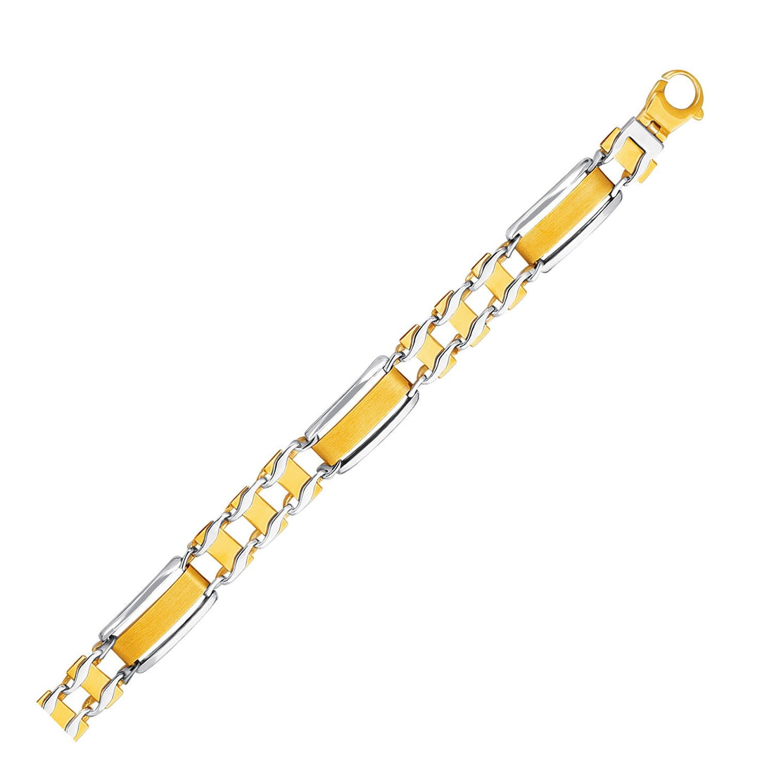 14k Two - Tone Gold Mens Bracelet with Fancy Rounded Bars (9.65 mm) - Coolpeacock