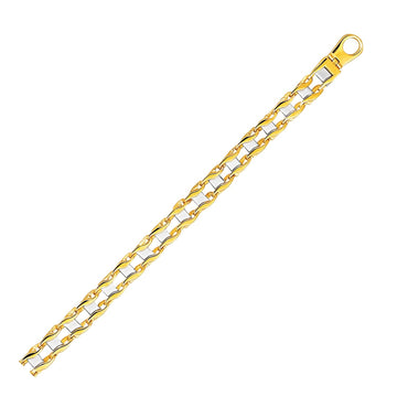 14k Two - Tone Gold Mens Bracelet with S Style Bar Links (7.85 mm) - Coolpeacock