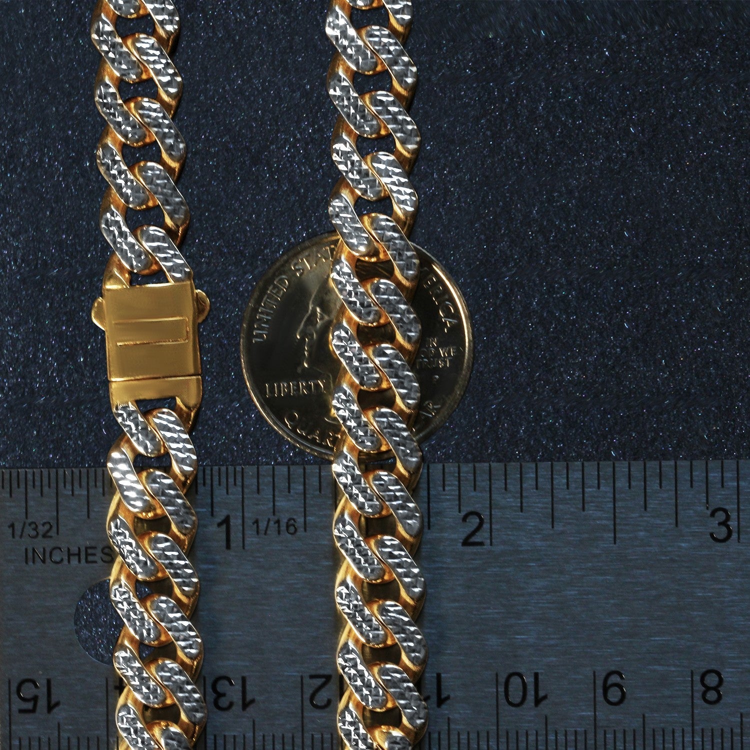14k Two Tone Gold Miami Cuban Chain Necklace with White Pave - Coolpeacock