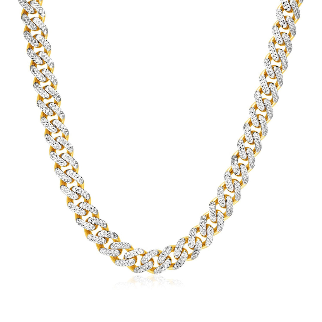 14k Two Tone Gold Miami Cuban Chain Necklace with White Pave - Coolpeacock