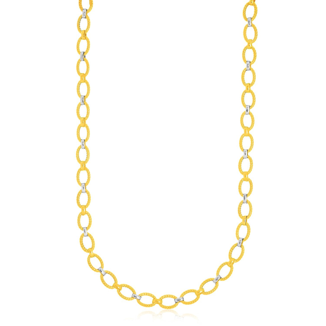 14k Two - Tone Gold Multi - Textured Oval Link Fancy Necklace - Coolpeacock