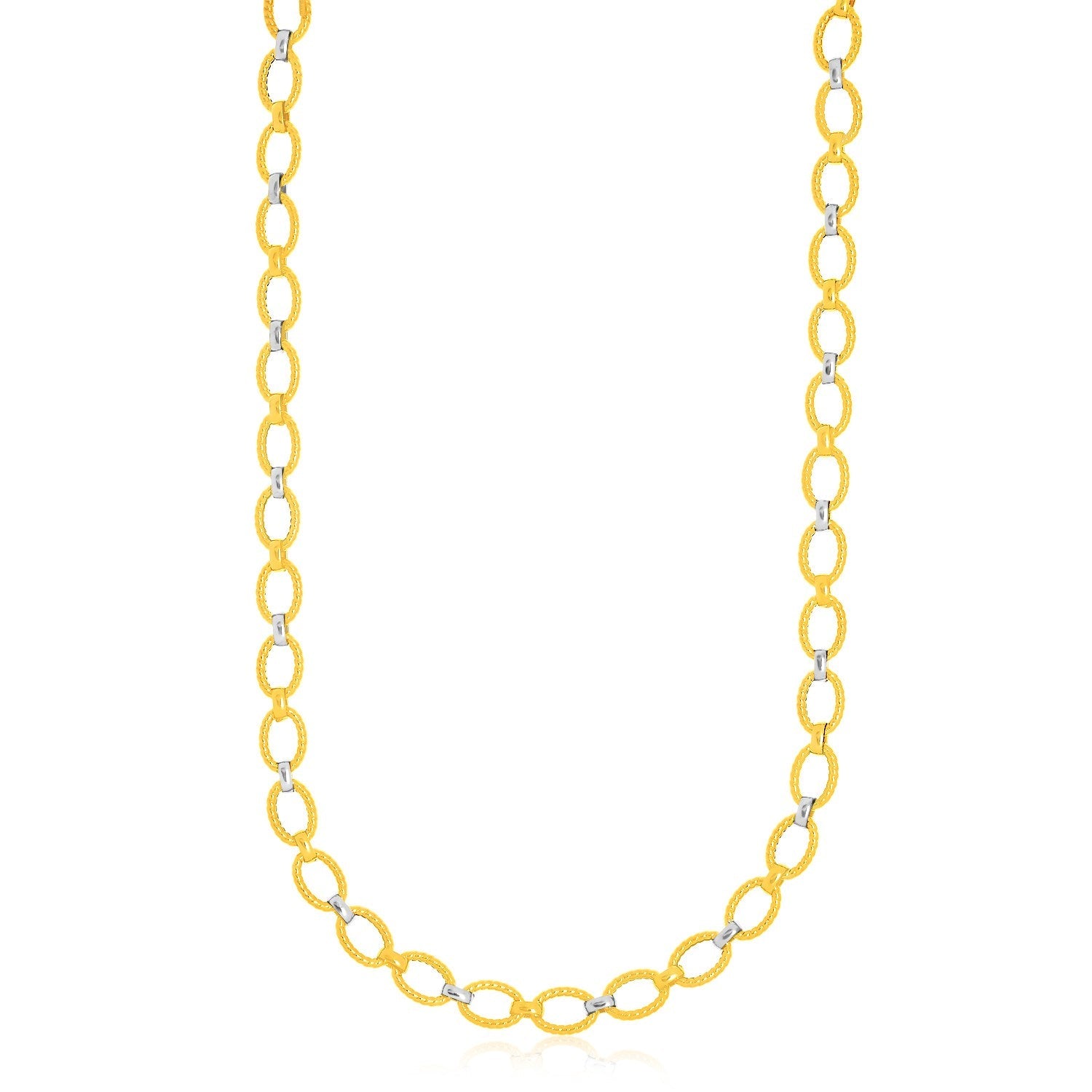 14k Two - Tone Gold Multi - Textured Oval Link Fancy Necklace - Coolpeacock