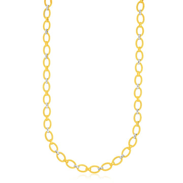 14k Two - Tone Gold Multi - Textured Oval Link Fancy Necklace - Coolpeacock
