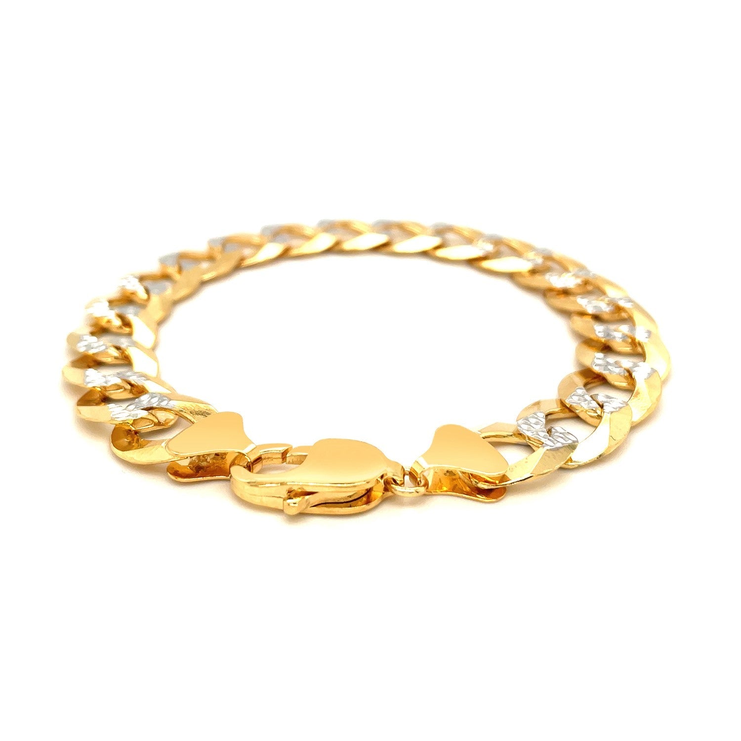 14k Two Tone Gold Pave Curb Bracelet (12.18 mm) - Coolpeacock