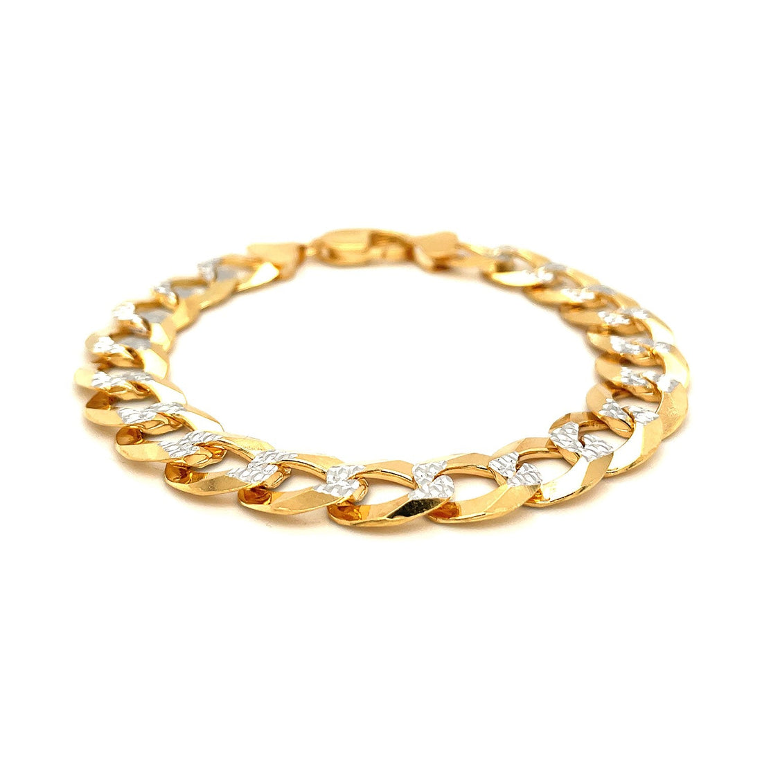 14k Two Tone Gold Pave Curb Bracelet (12.18 mm) - Coolpeacock
