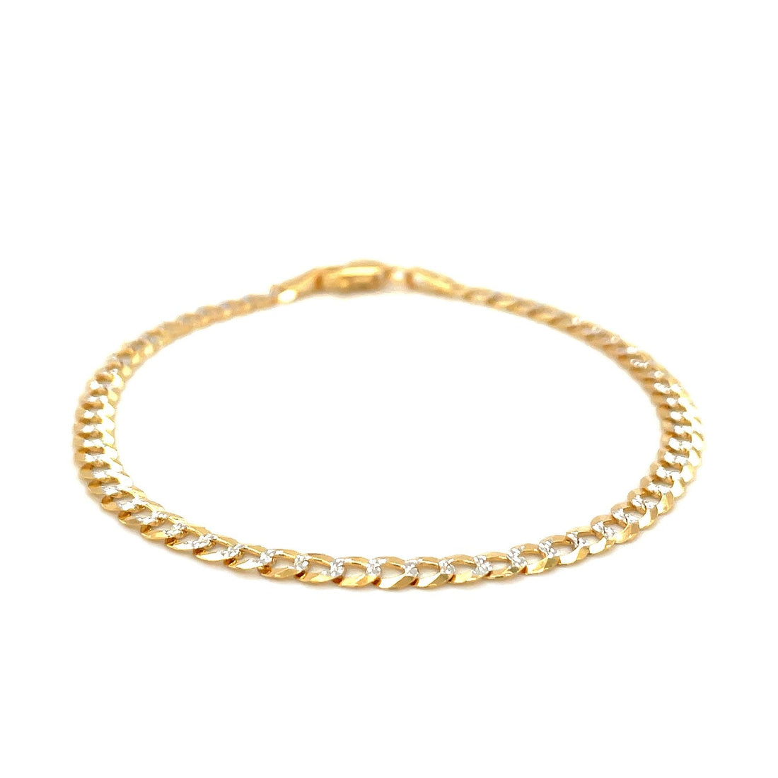 14k Two Tone Gold Pave Curb Bracelet (3.60 mm) - Coolpeacock