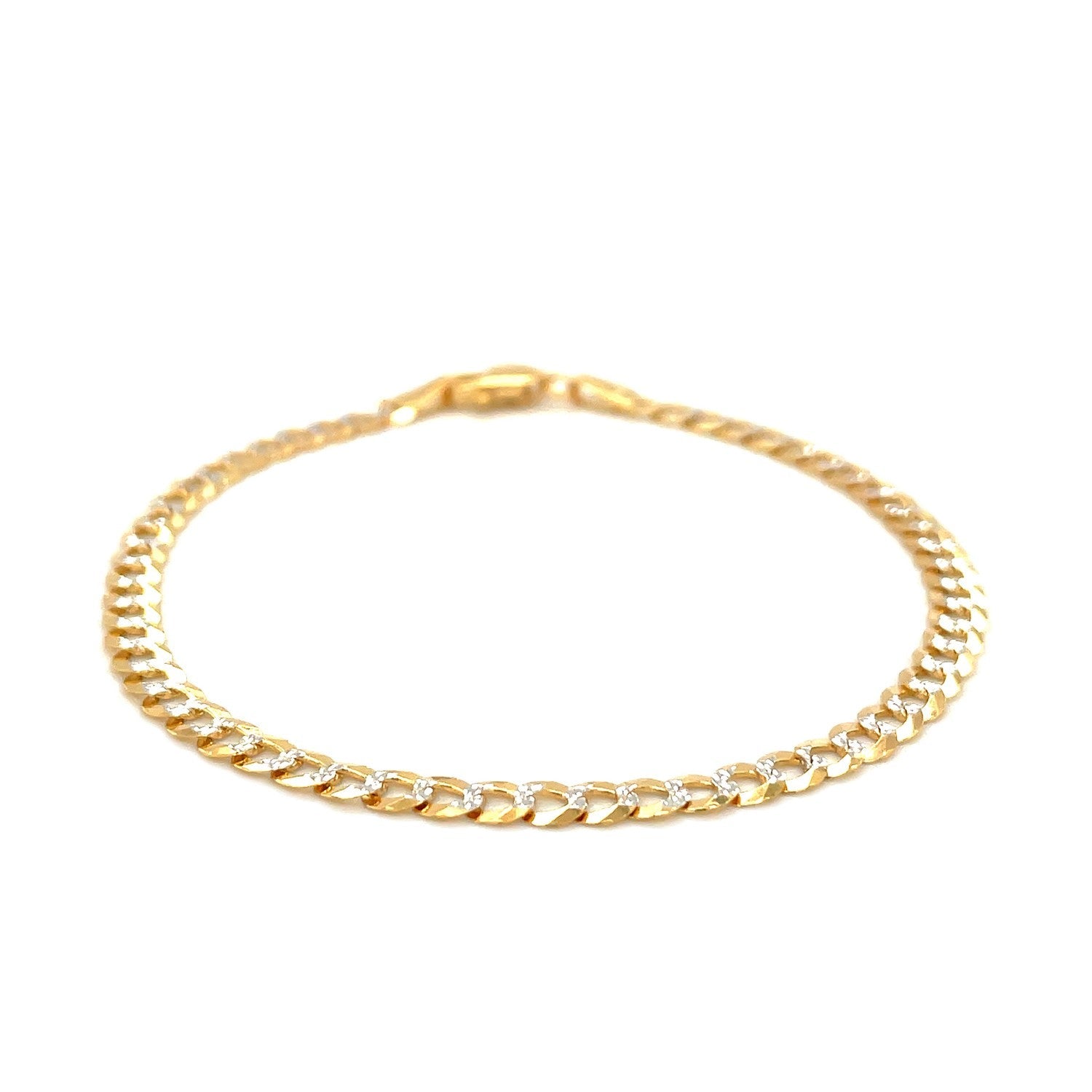 14k Two Tone Gold Pave Curb Bracelet (3.60 mm) - Coolpeacock