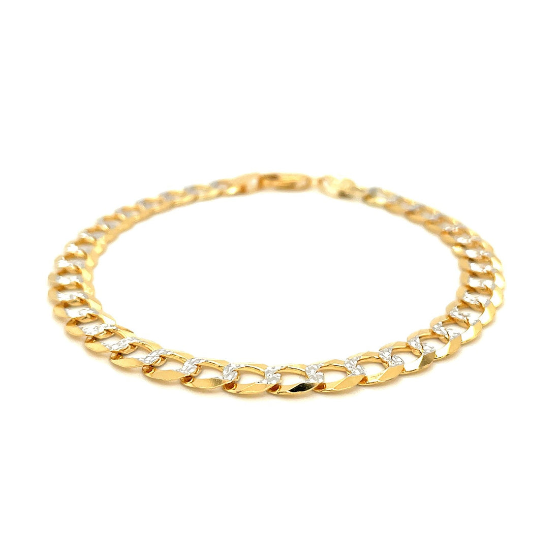 14k Two Tone Gold Pave Curb Bracelet (7.00 mm) - Coolpeacock