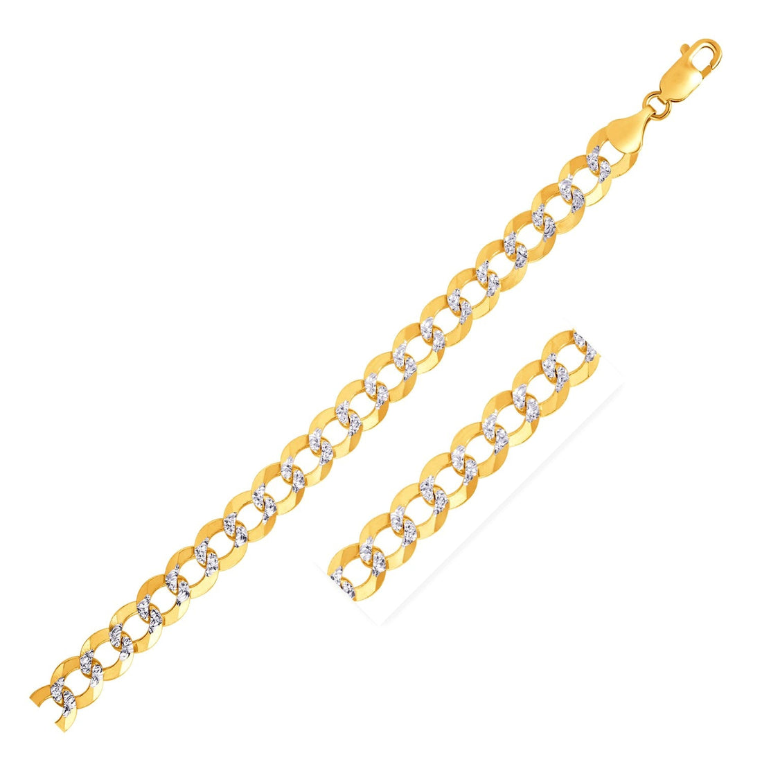 14k Two Tone Gold Pave Curb Bracelet (7.00 mm) - Coolpeacock