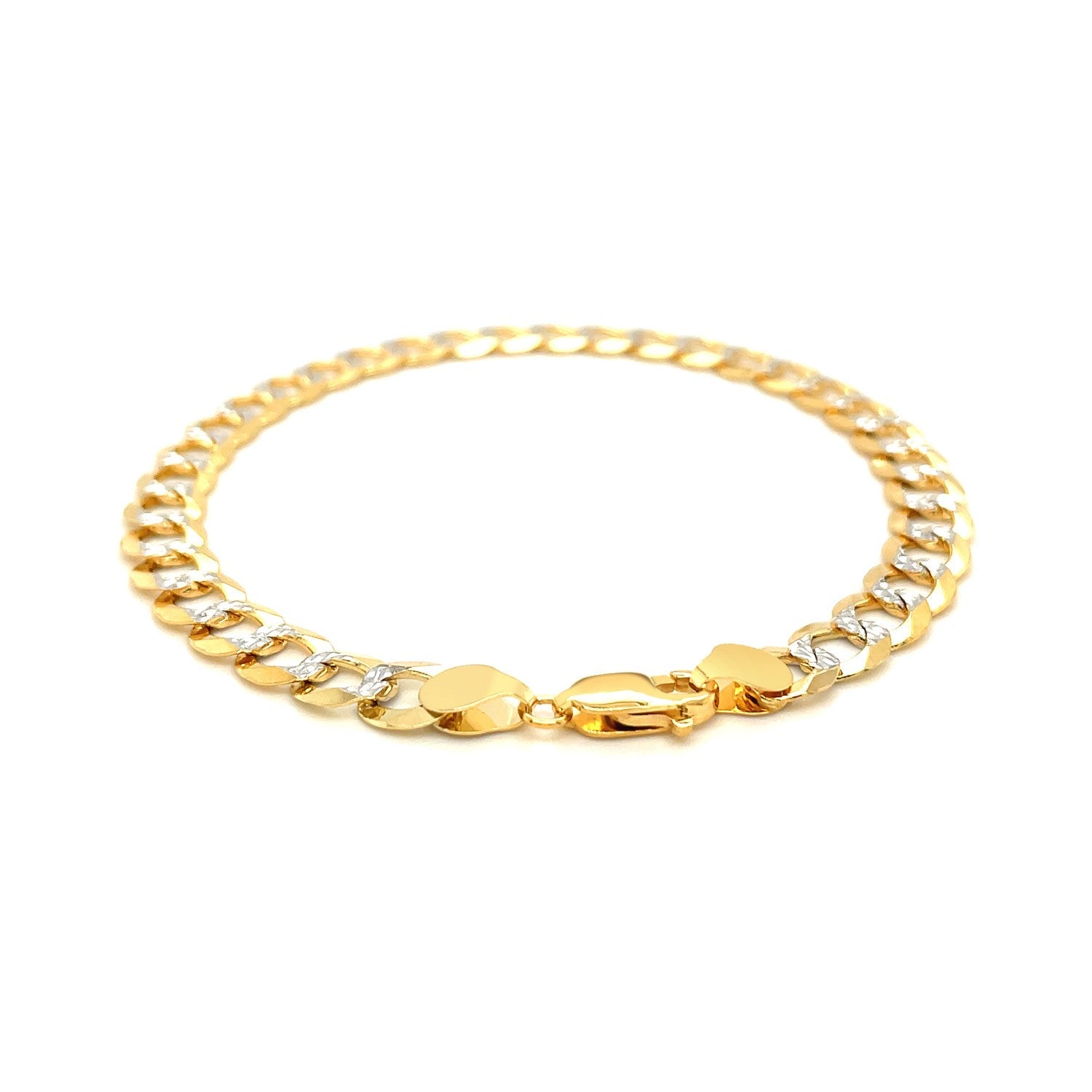 14k Two Tone Gold Pave Curb Bracelet (7.00 mm) - Coolpeacock
