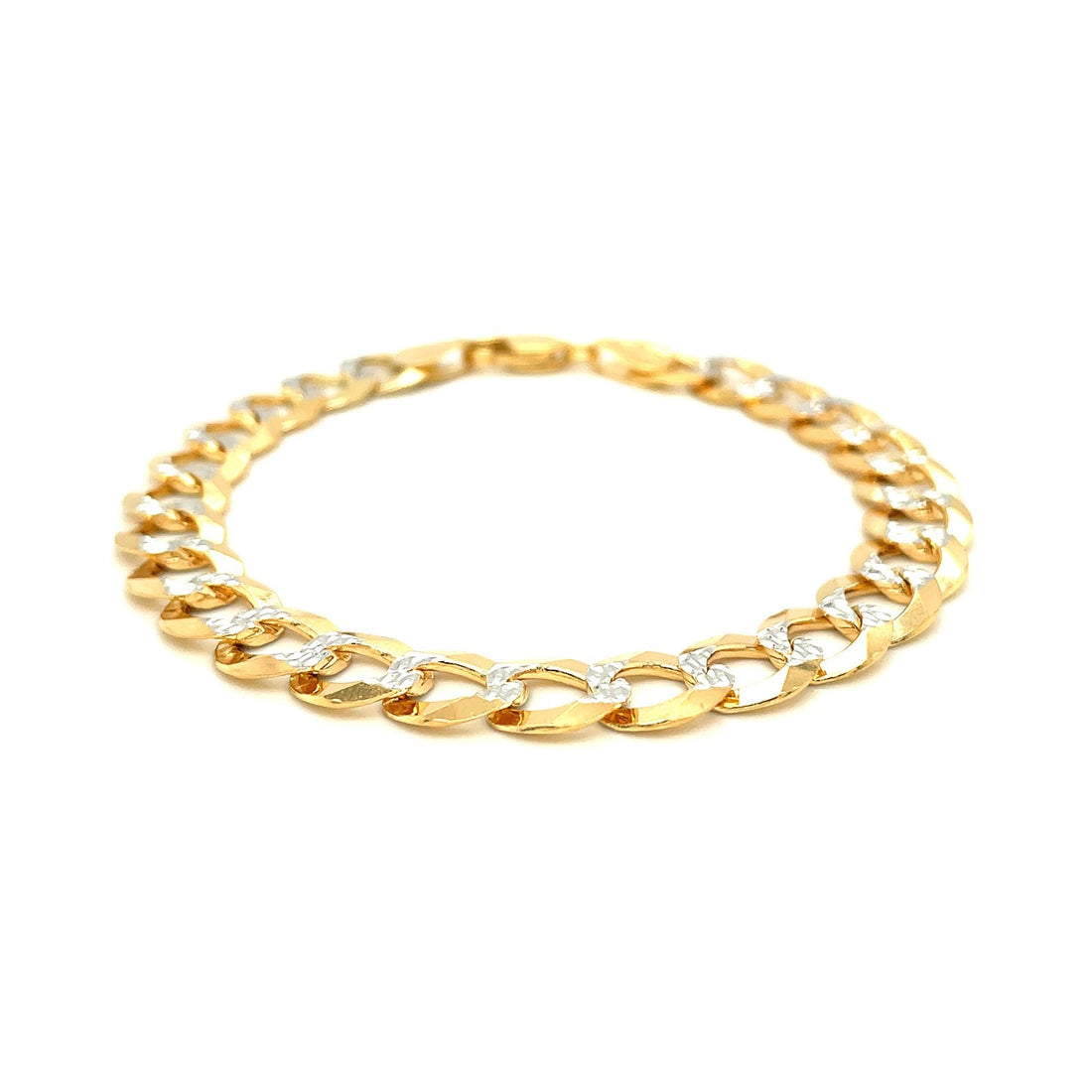 14k Two Tone Gold Pave Curb Bracelet (9.70 mm) - Coolpeacock