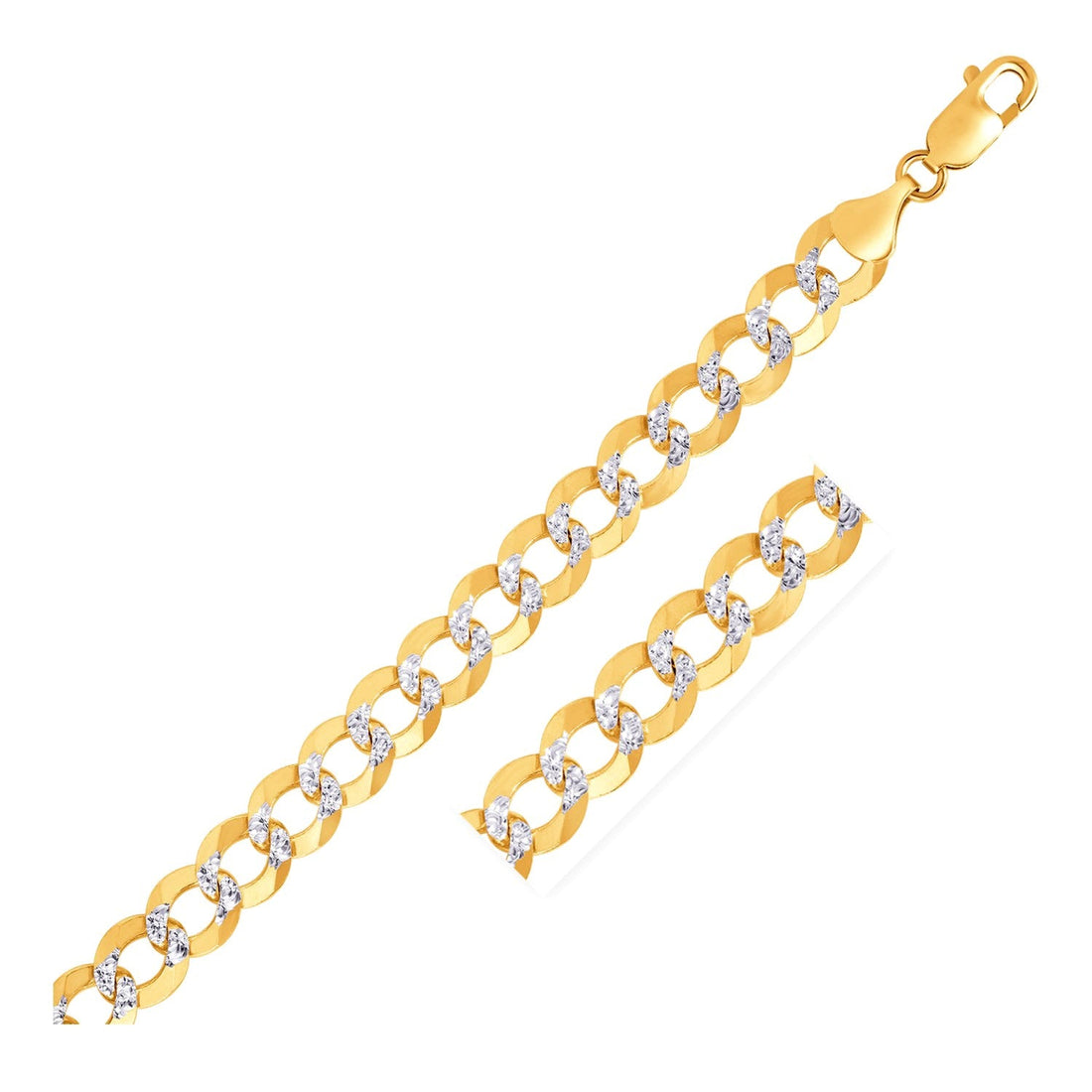 14k Two Tone Gold Pave Curb Bracelet (9.70 mm) - Coolpeacock