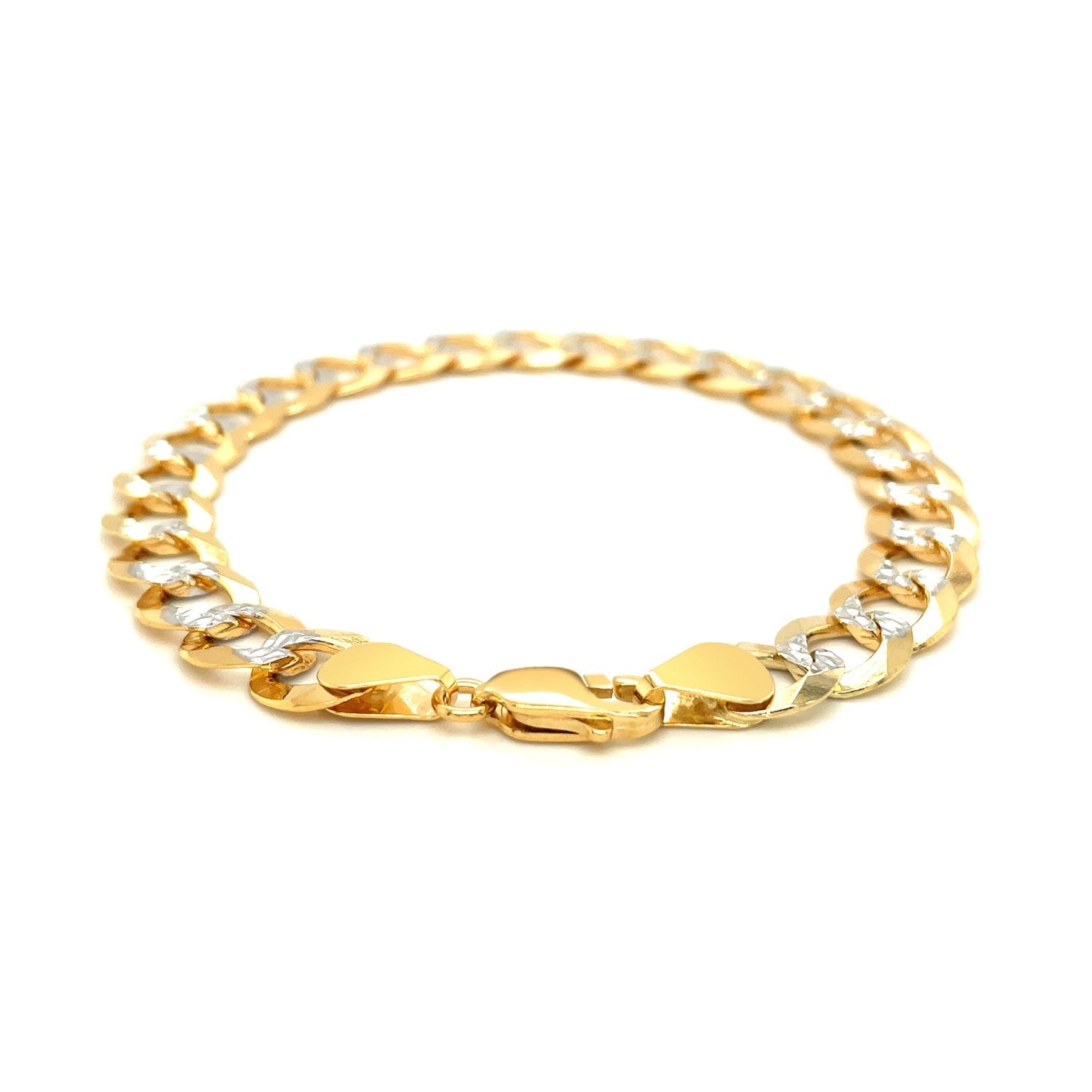 14k Two Tone Gold Pave Curb Bracelet (9.70 mm) - Coolpeacock