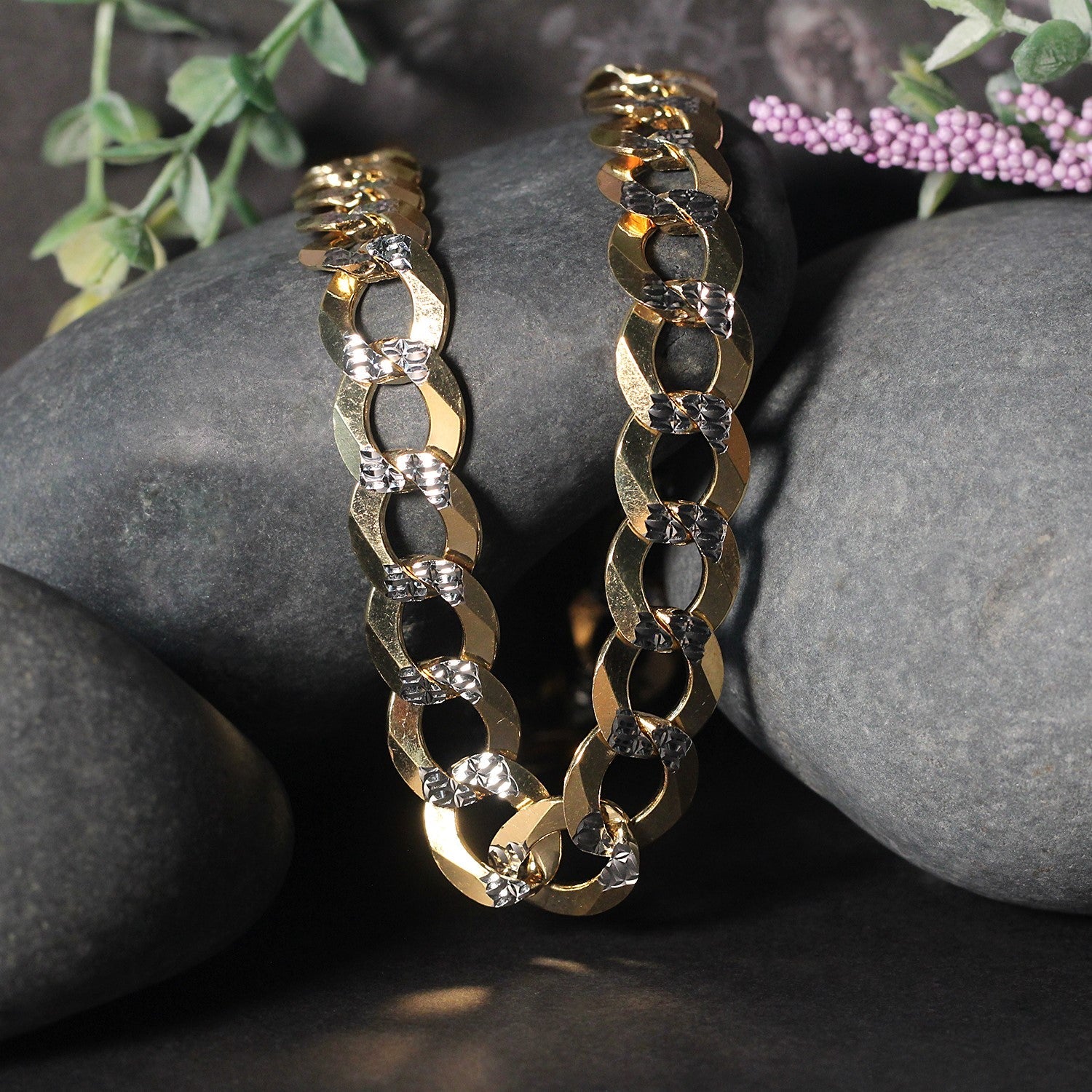 14k Two Tone Gold Pave Curb Chain (12.18 mm) - Coolpeacock