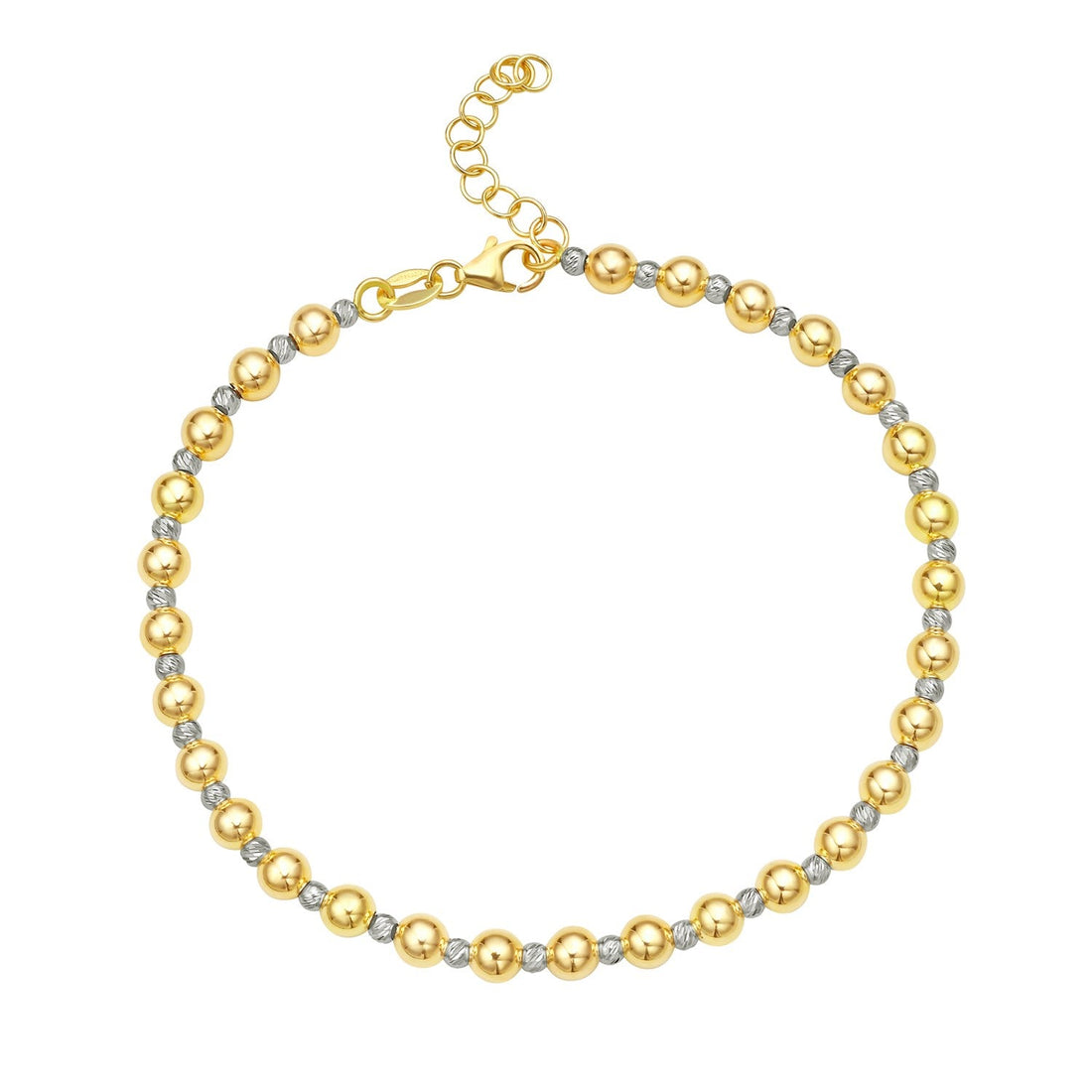 14k Two Tone Gold Polished Diamond Cut Bead Bracelet (4.00 mm) - Coolpeacock
