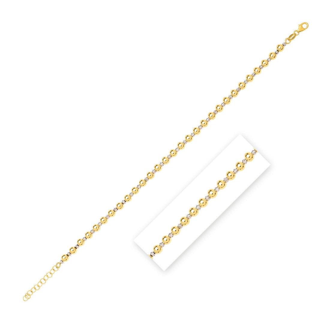 14k Two Tone Gold Polished Diamond Cut Bead Bracelet (4.00 mm) - Coolpeacock