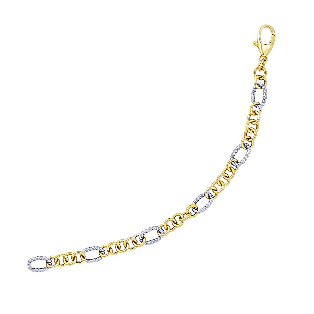 14k Two - Tone Gold Rope Motif Oval and Round Link Chain Bracelet (8.80 mm) - Coolpeacock