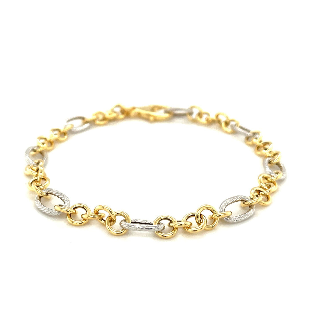 14k Two - Tone Gold Rope Motif Oval and Round Link Chain Bracelet (8.80 mm) - Coolpeacock