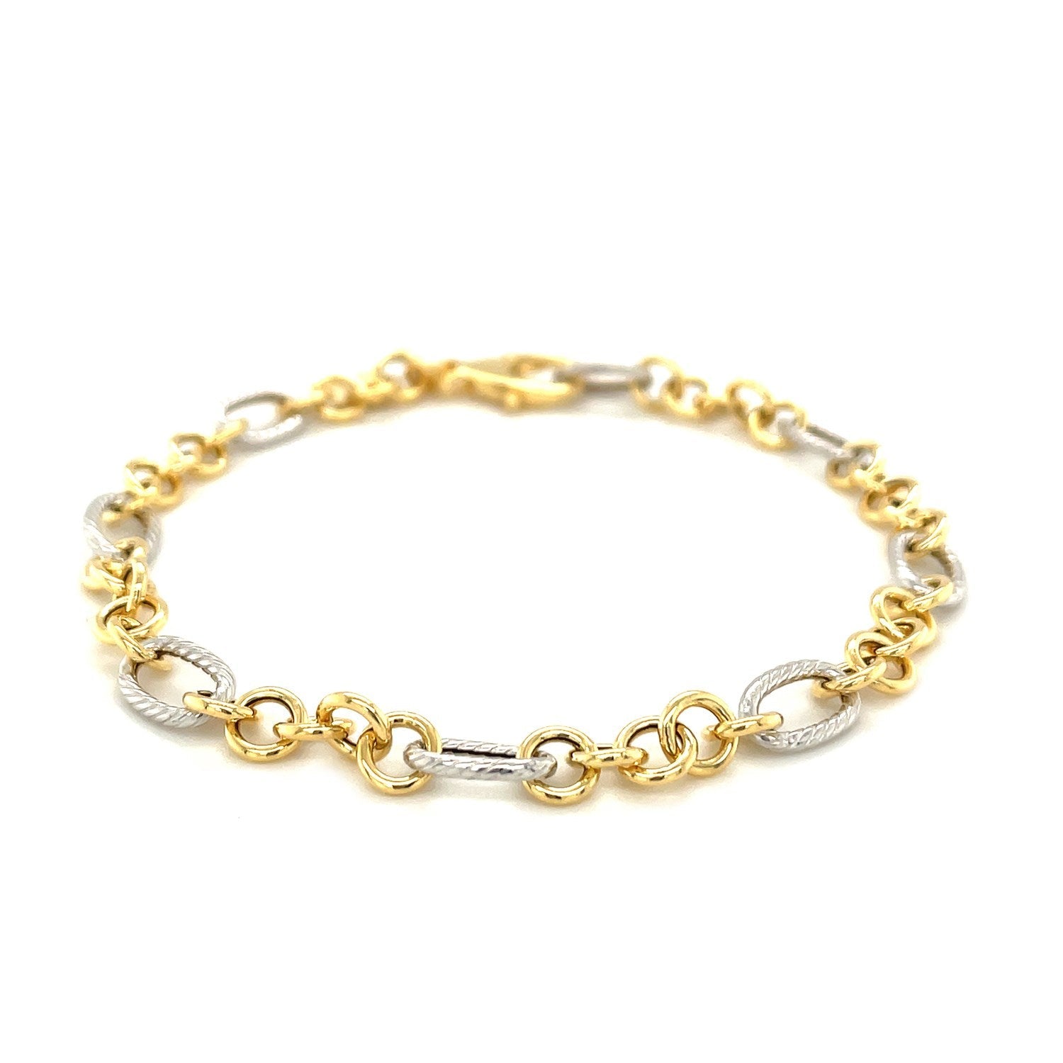 14k Two - Tone Gold Rope Motif Oval and Round Link Chain Bracelet (8.80 mm) - Coolpeacock