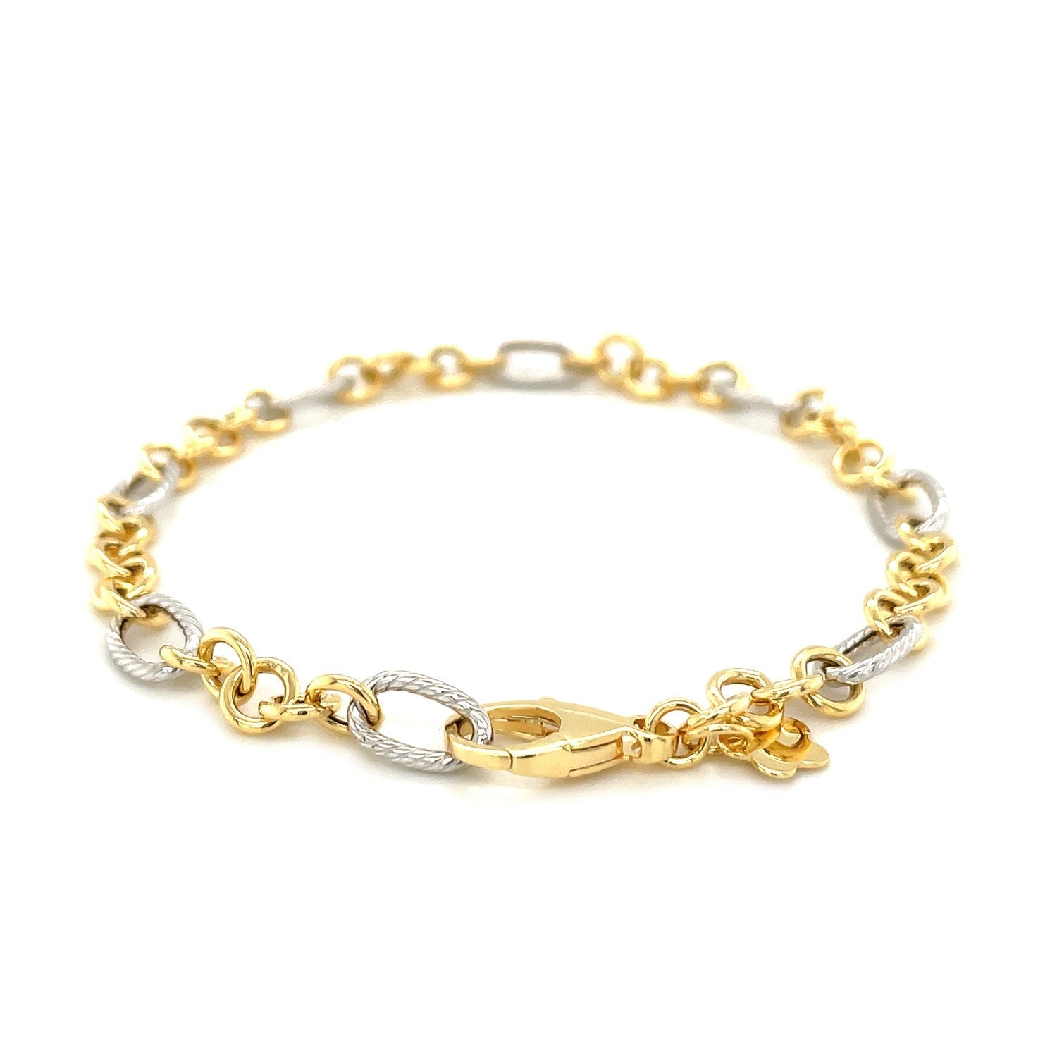 14k Two - Tone Gold Rope Motif Oval and Round Link Chain Bracelet (8.80 mm) - Coolpeacock